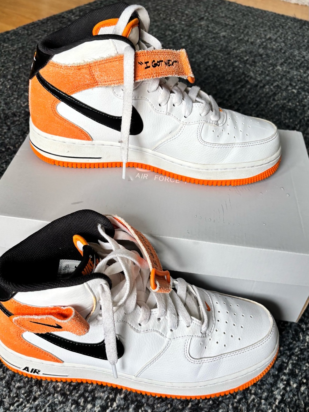 Nike Air Force 1 White and Orange High-Top Athletic Sneakers